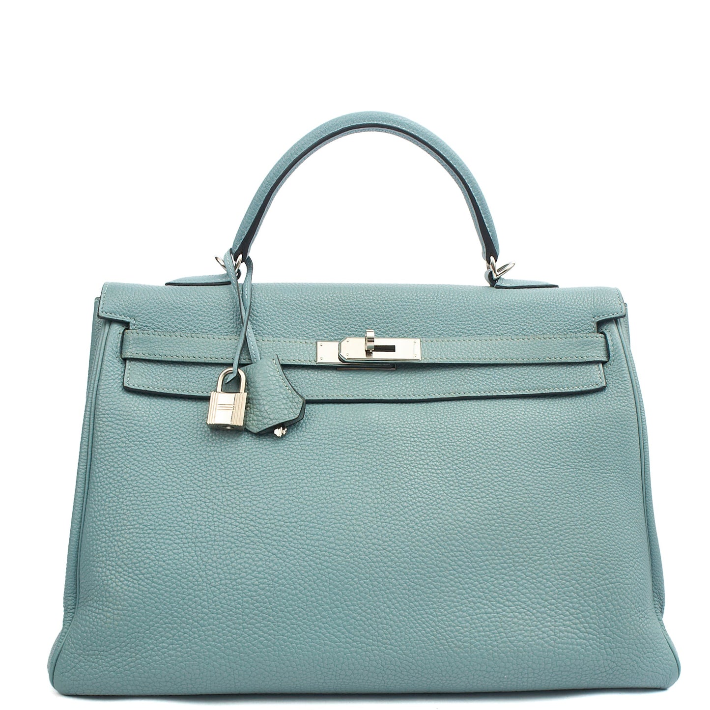 Hermes Tote Kelly 35 in Bleu Jean, Togo Leather — Front View