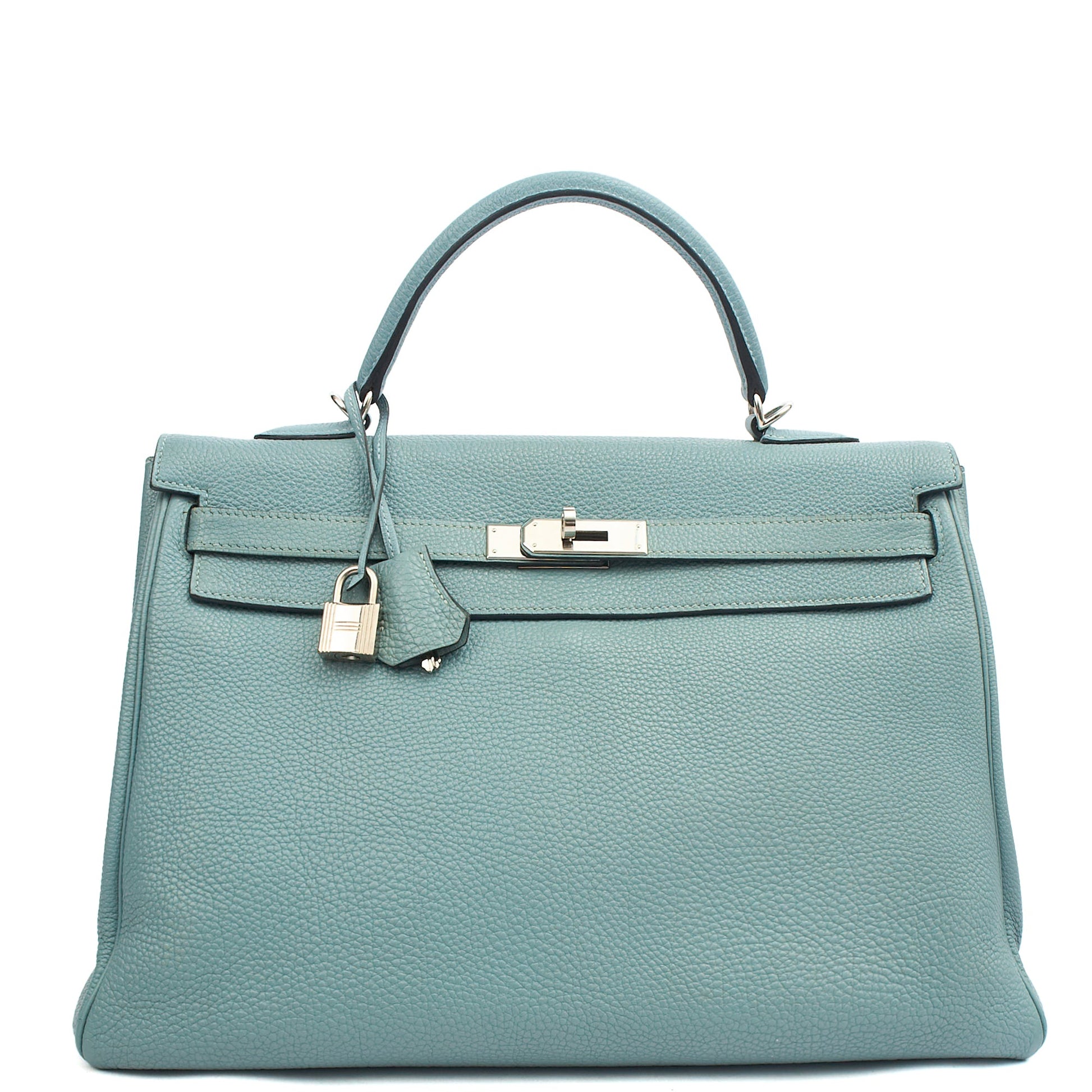Hermes Tote Kelly 35 in Bleu Jean, Togo Leather — Front View