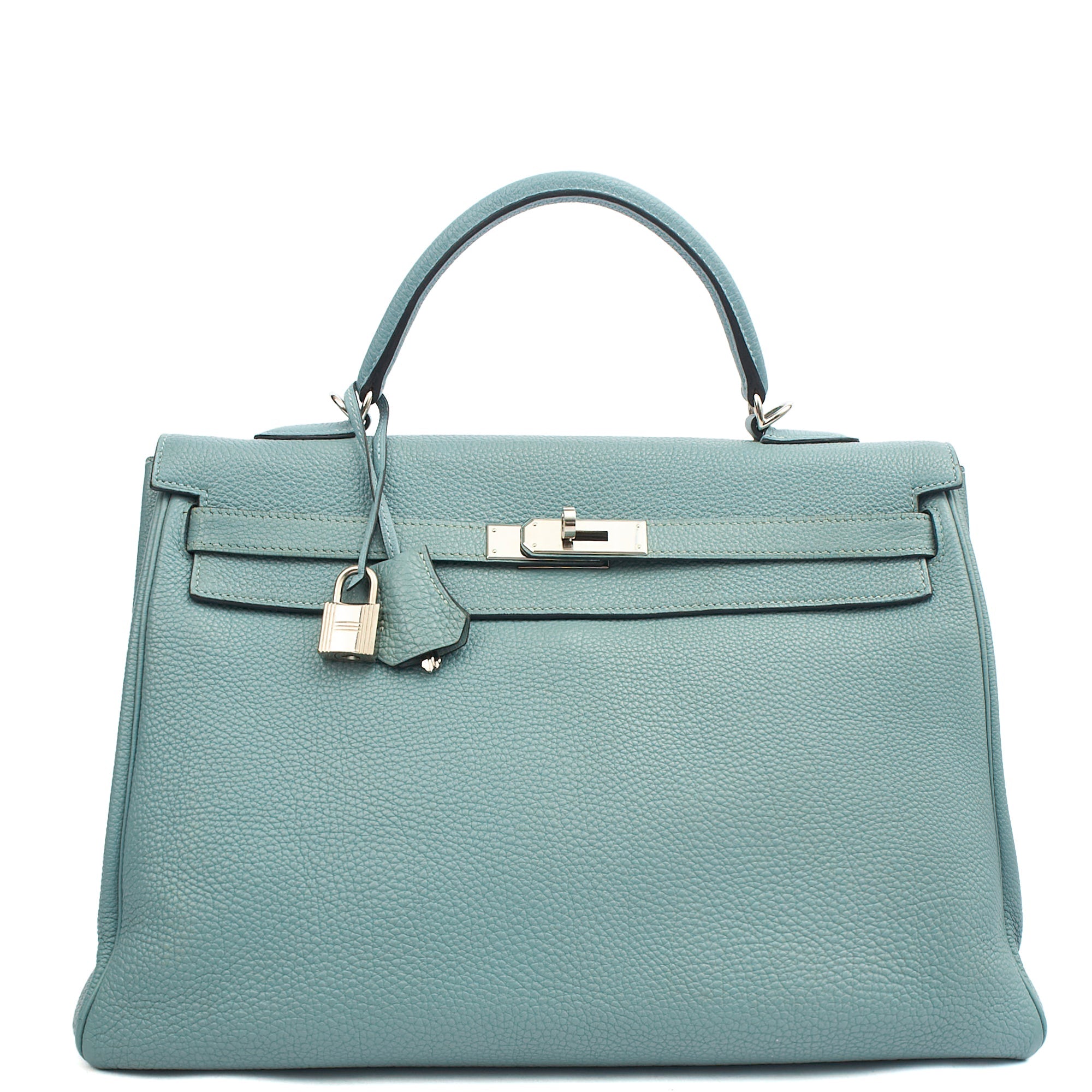 Hermes Tote Kelly 35 in Bleu Jean, Togo Leather — Front View