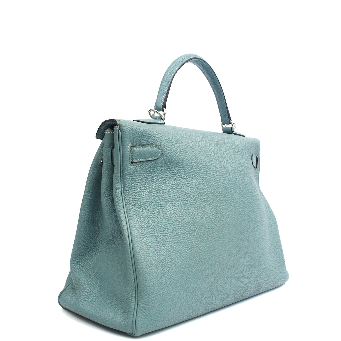 Hermes Tote Kelly 35 in Bleu Jean, Togo Leather — Side View