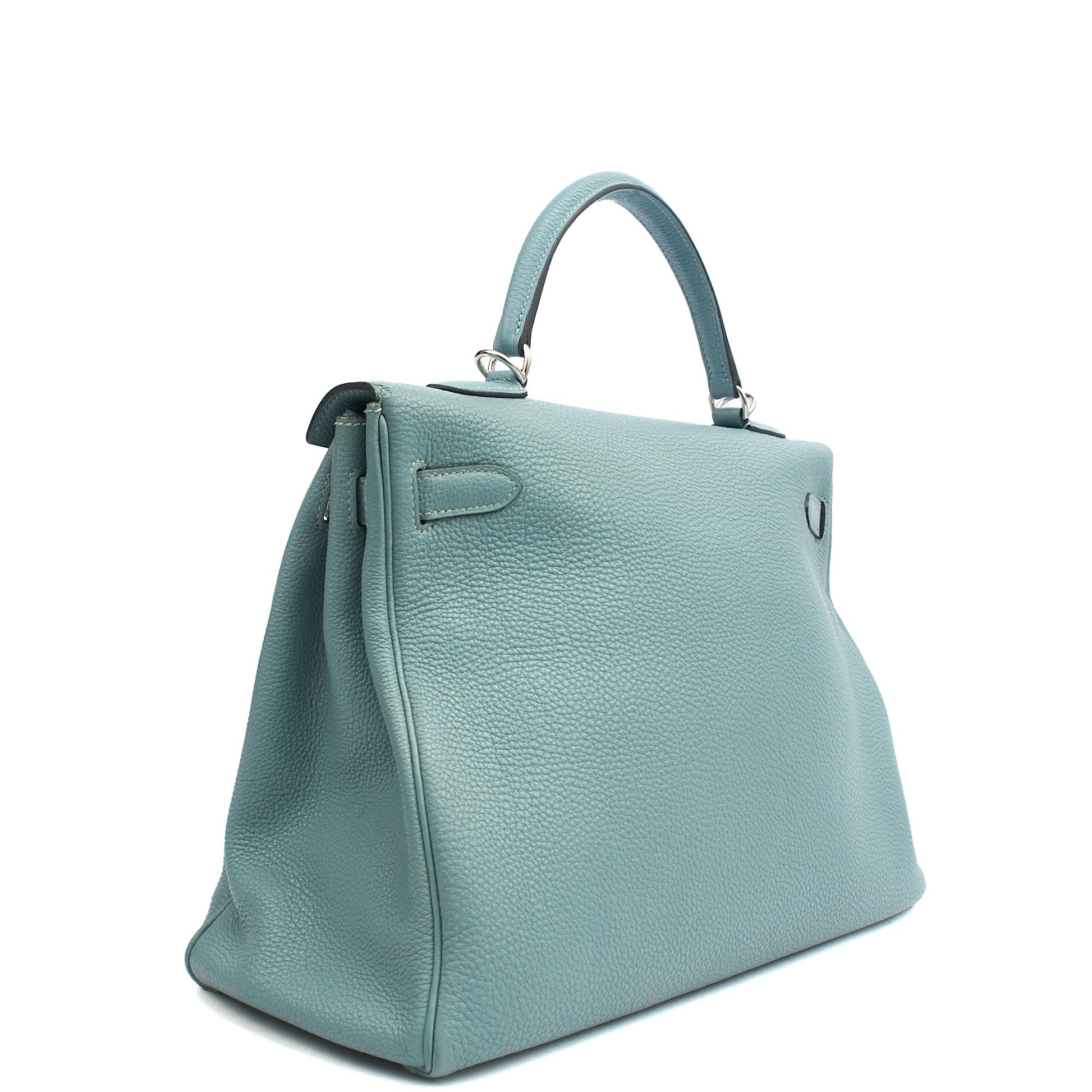 Hermes Tote Kelly 35 in Bleu Jean, Togo Leather — Side View