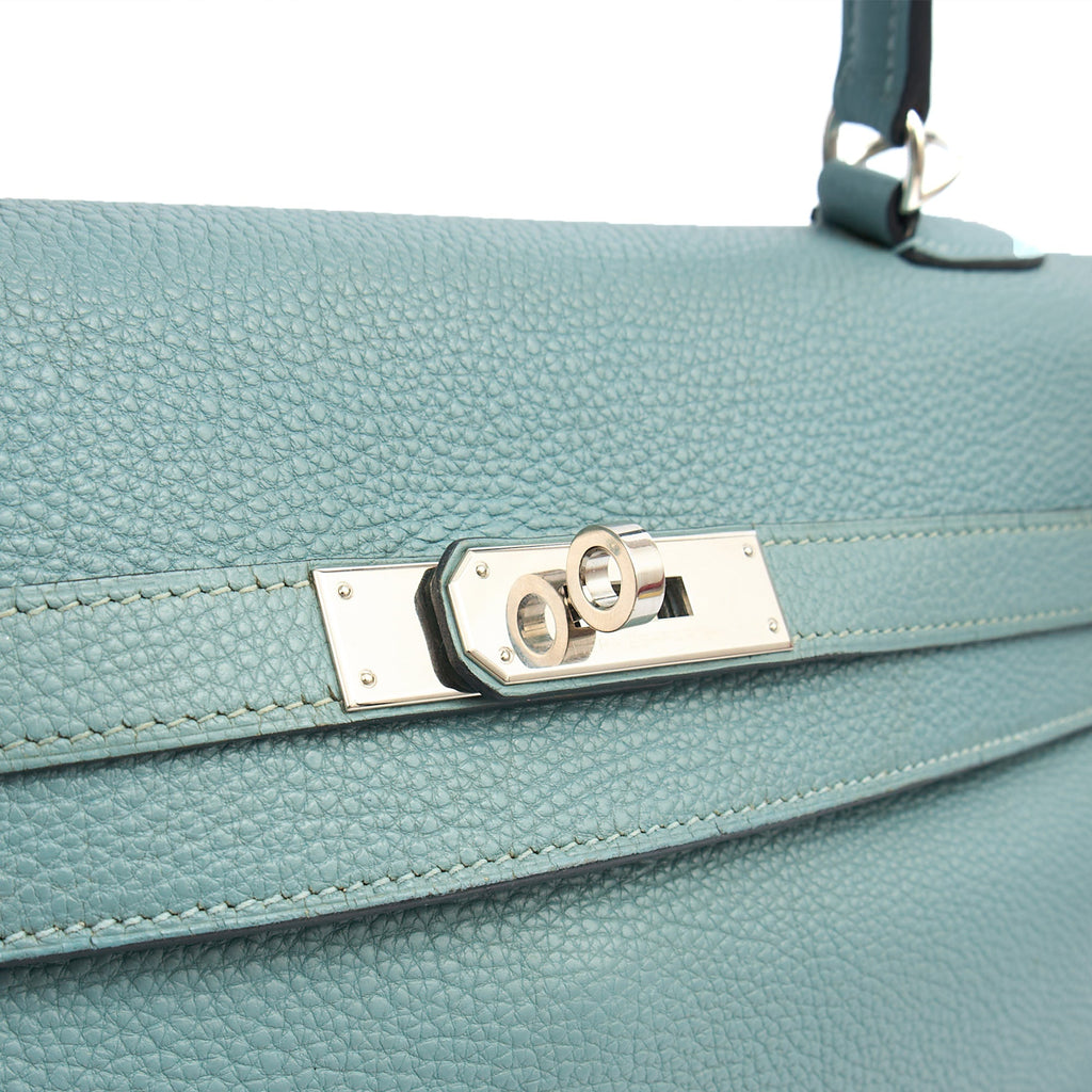 Hermes Tote Kelly 35 in Bleu Jean, Togo Leather — Lifestyle View