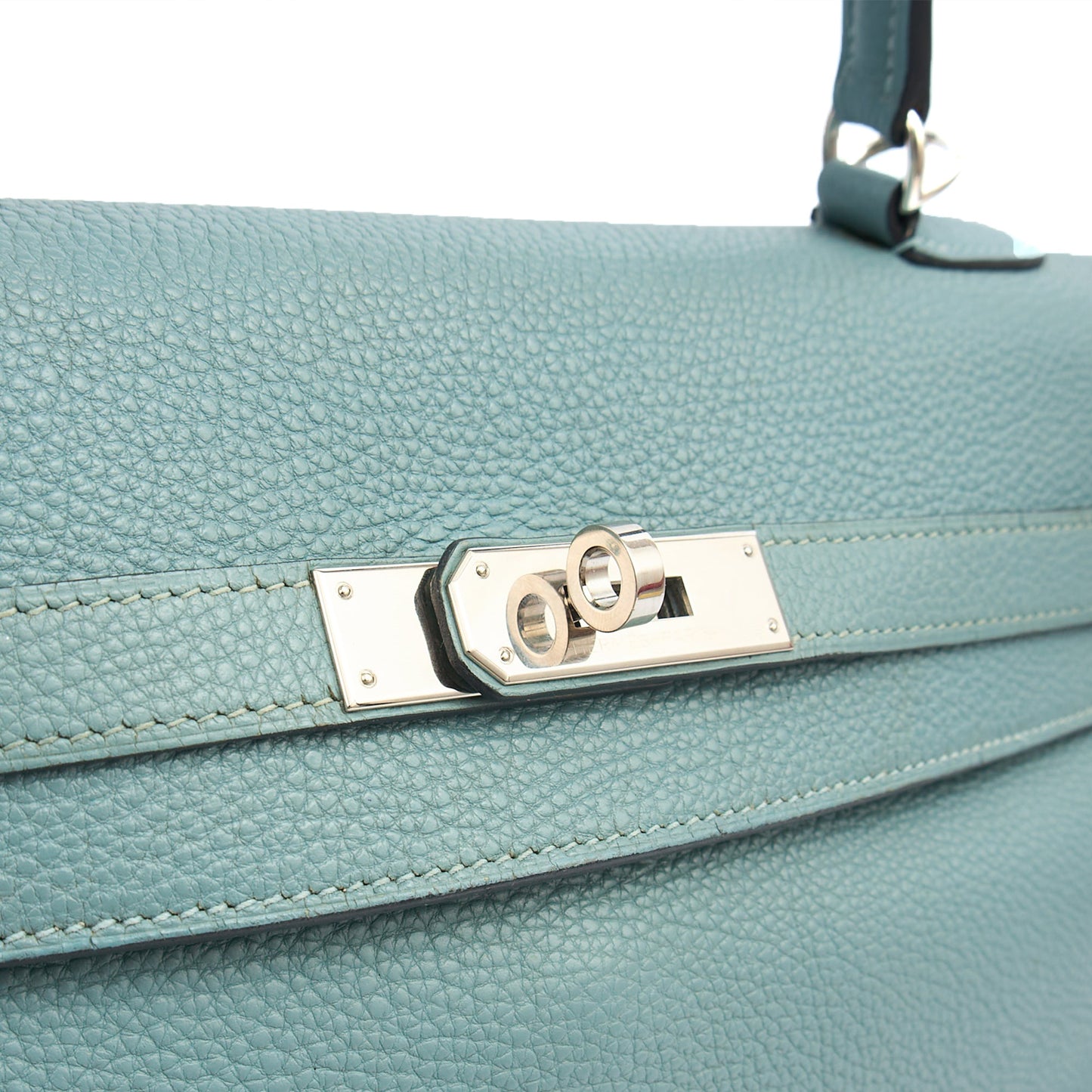 Hermes Tote Kelly 35 in Bleu Jean, Togo Leather — Lifestyle View