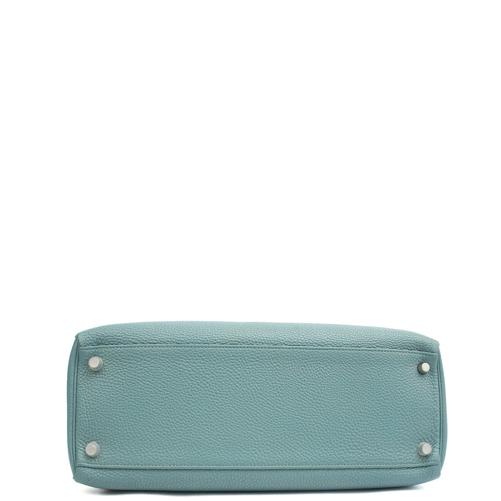 Hermes Tote Kelly 35 in Bleu Jean, Togo Leather — Top View