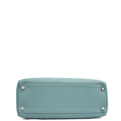 Hermes Tote Kelly 35 in Bleu Jean, Togo Leather — Top View