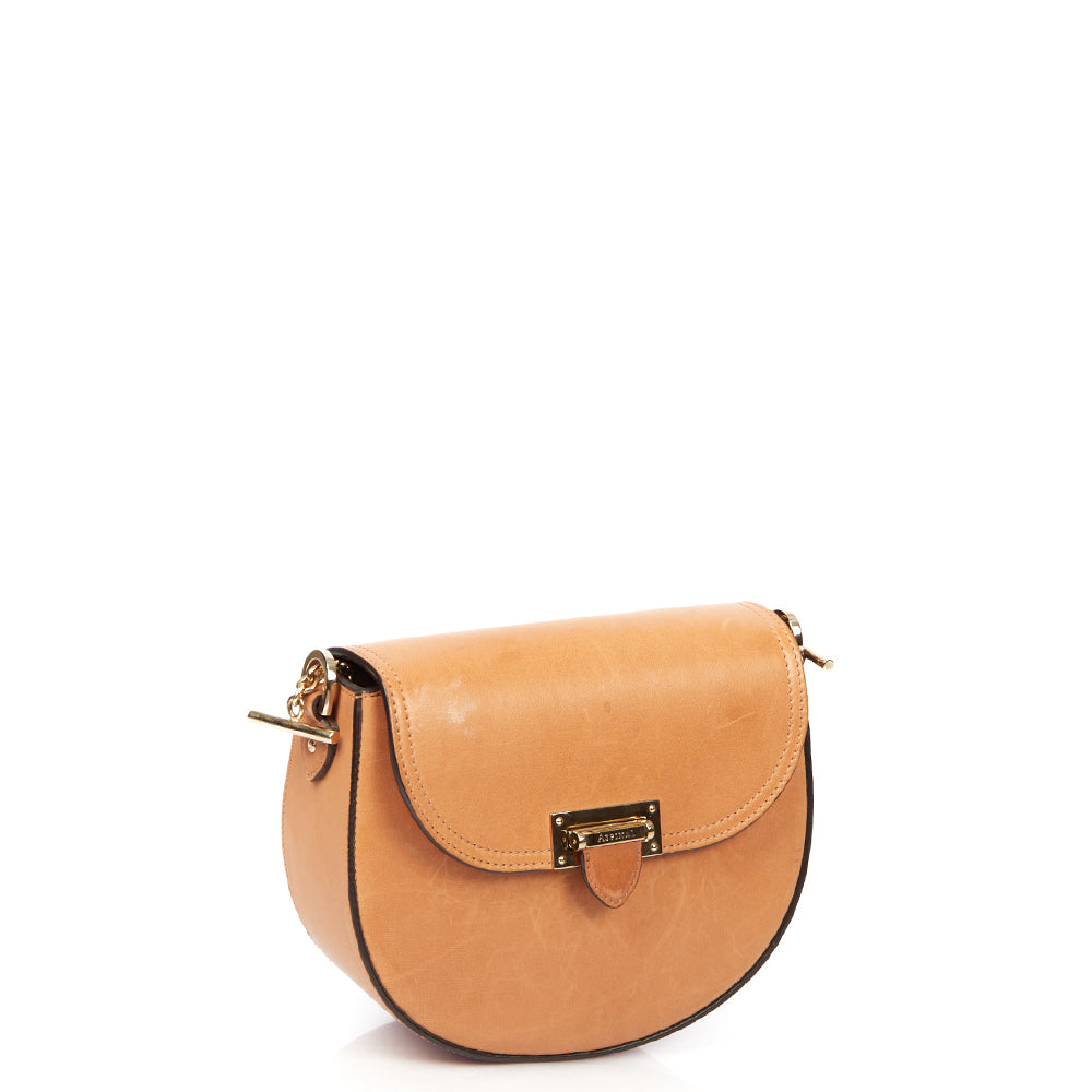 Aspinal of London Shoulder Bag Letterbox Saddle Bag in Brown, Leather — Side View