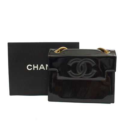 Chanel Shoulder Bag Vintage Flap Bag  in Black, Patent Leather — Lifestyle View