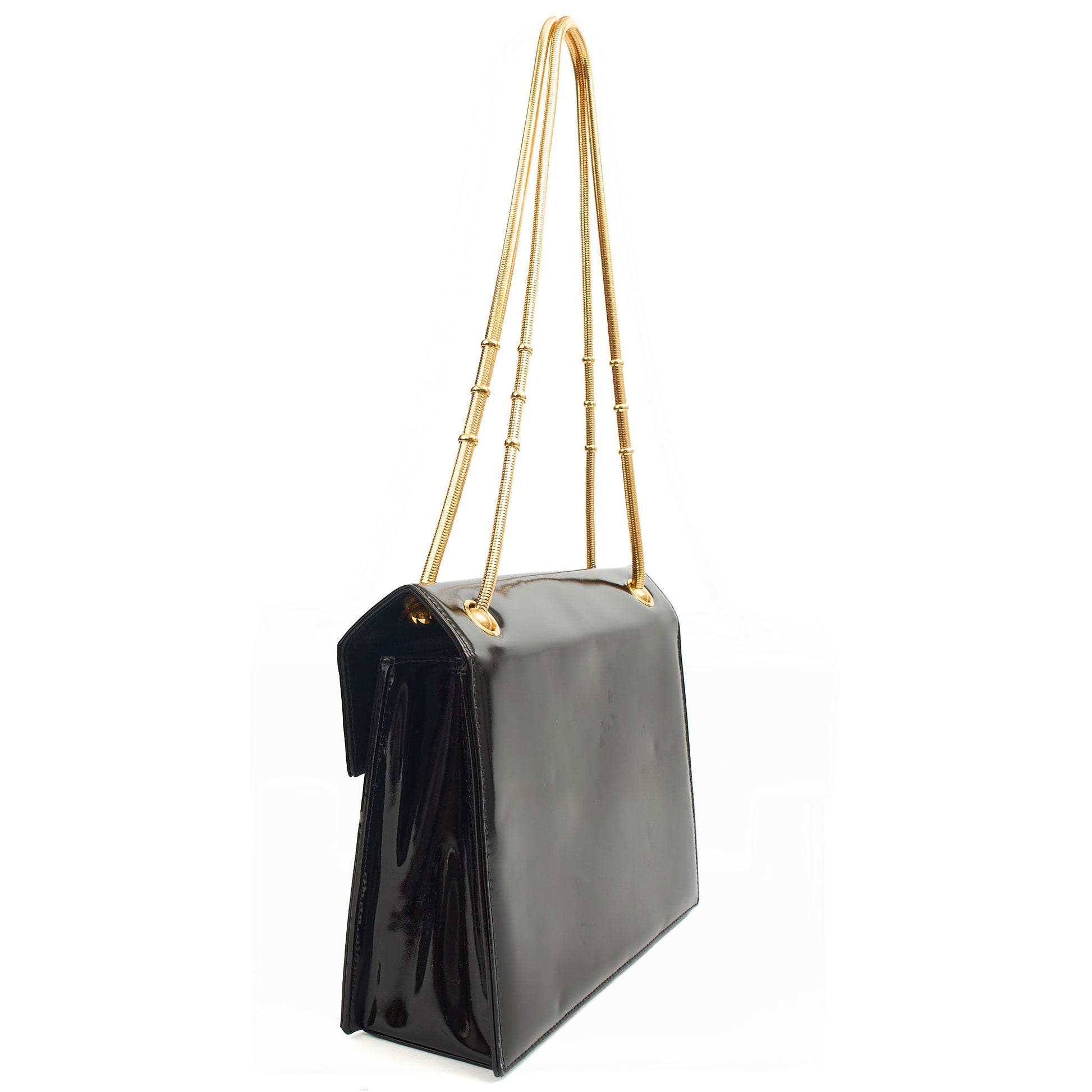 Chanel Shoulder Bag Vintage Flap Bag  in Black, Patent Leather — Side View
