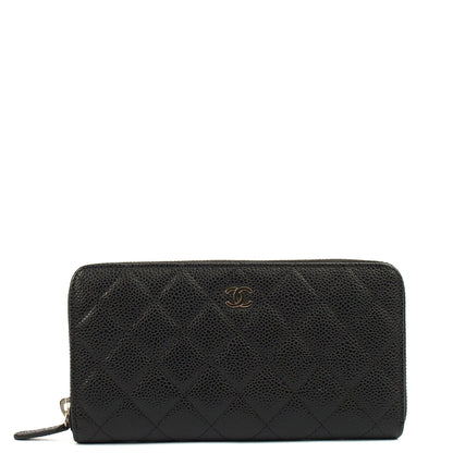 Chanel Purse Zip Wallet in Black, Caviar Leather — Front View