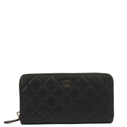 Chanel Purse Zip Wallet in Black, Caviar Leather — Front View
