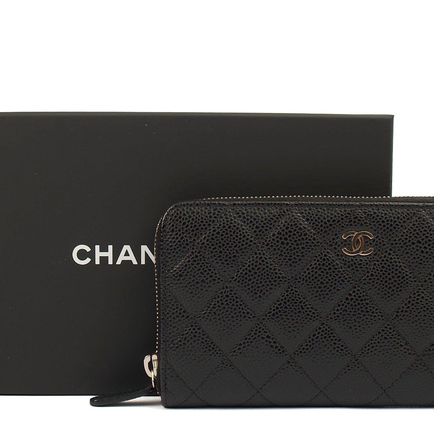 Chanel Purse Zip Wallet in Black, Caviar Leather — Side View