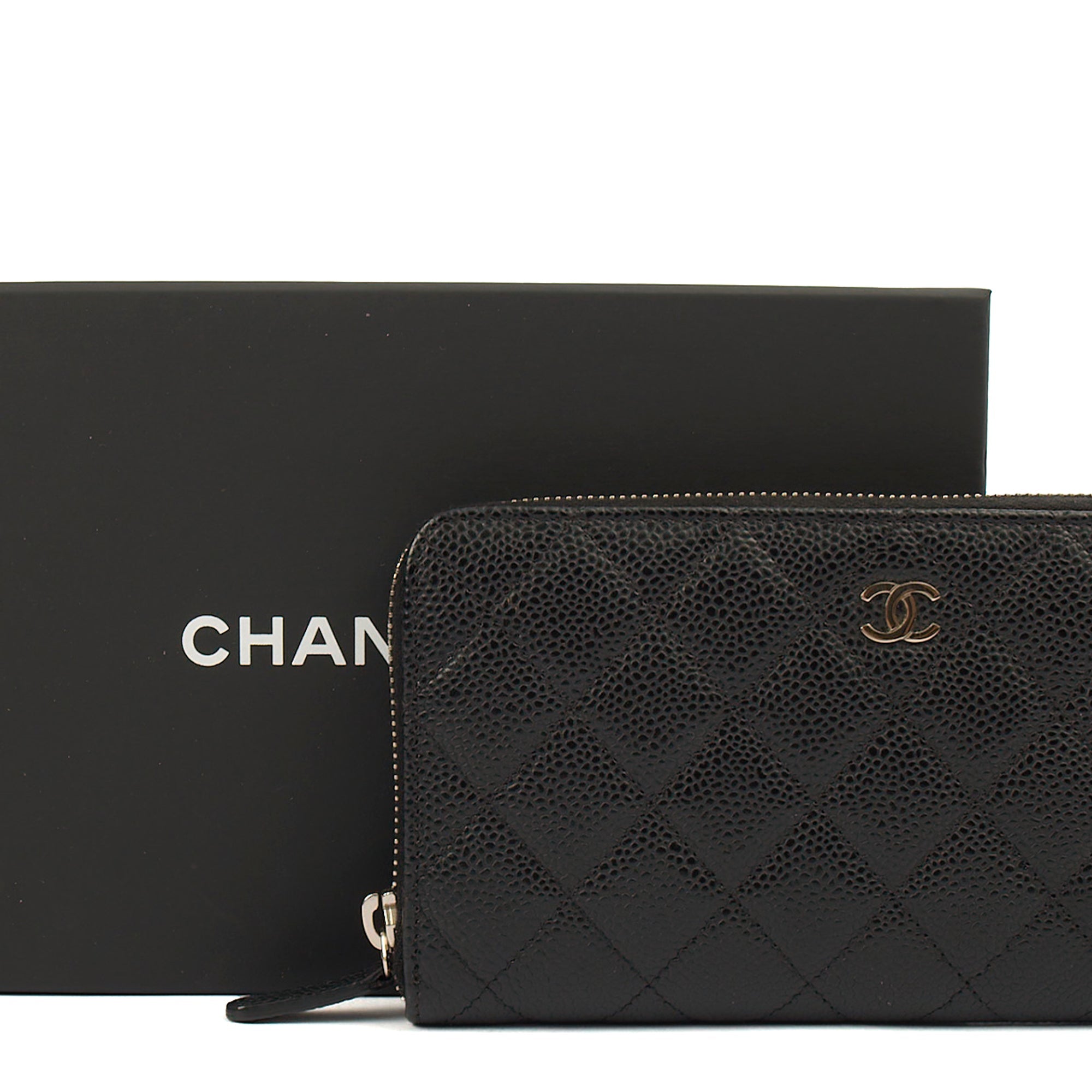 Chanel Purse Zip Wallet in Black, Caviar Leather — Side View