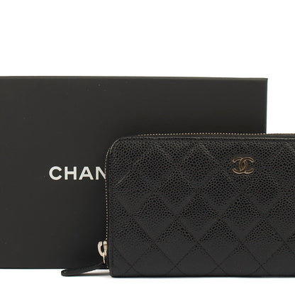 Chanel Purse Zip Wallet in Black, Caviar Leather — Side View