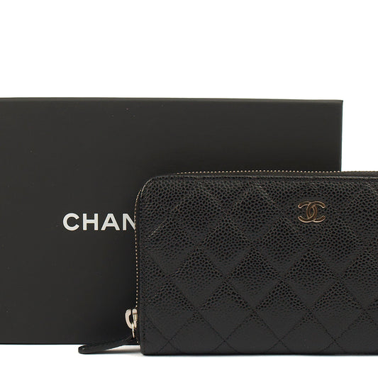 Chanel Purse Zip Wallet in Black, Caviar Leather — Side View