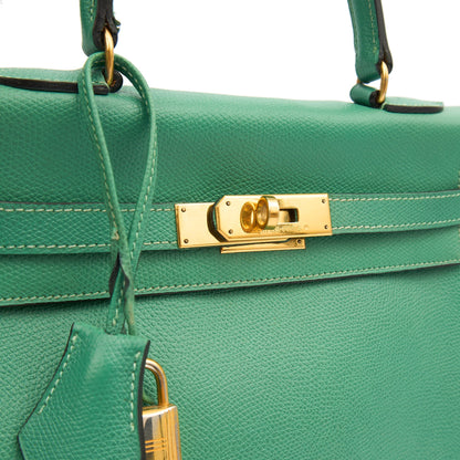 Hermes Top Handle Kelly 28 in Vert Vertigo, Courchevel Leather — Lifestyle View