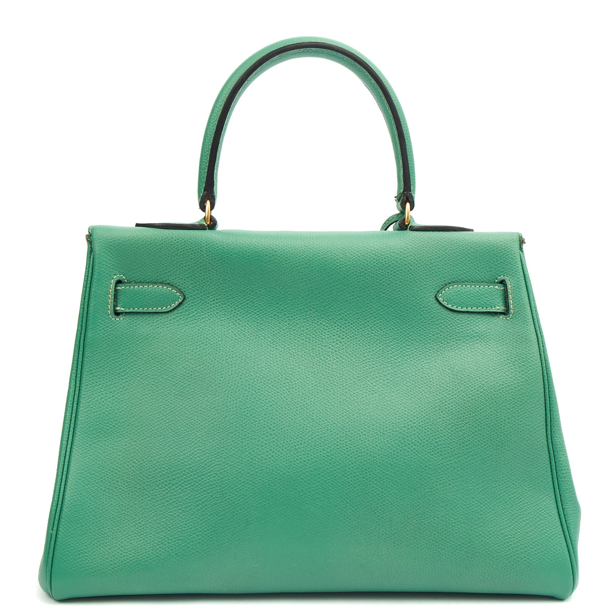 Hermes Top Handle Kelly 28 in Vert Vertigo, Courchevel Leather — Back View