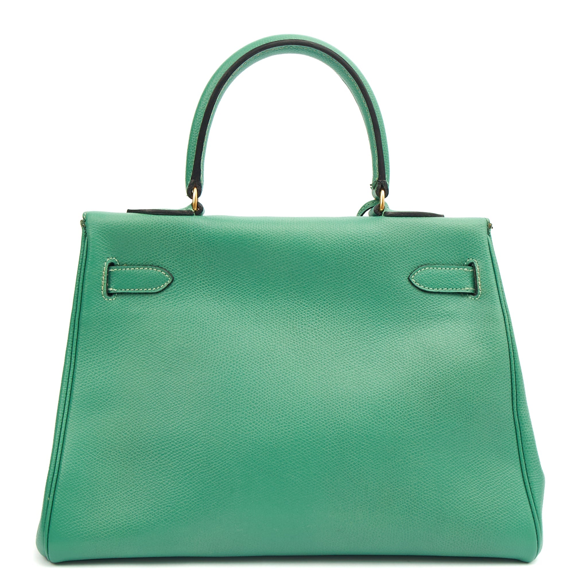 Hermes Top Handle Kelly 28 in Vert Vertigo, Courchevel Leather — Back View