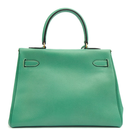 Hermes Top Handle Kelly 28 in Vert Vertigo, Courchevel Leather — Back View