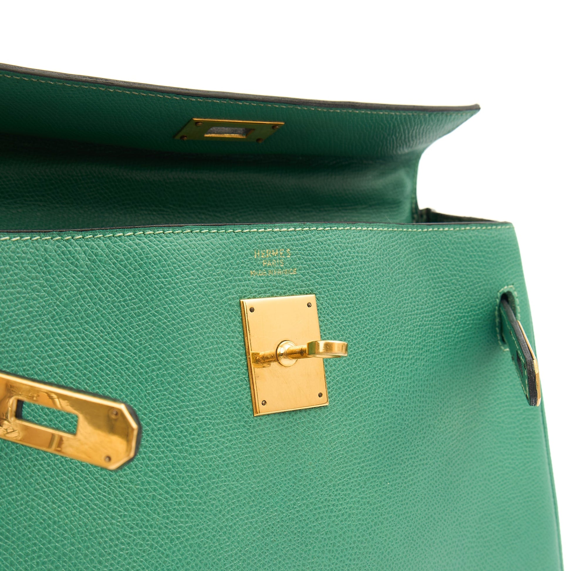 Hermes Top Handle Kelly 28 in Vert Vertigo, Courchevel Leather — Alternate View 10