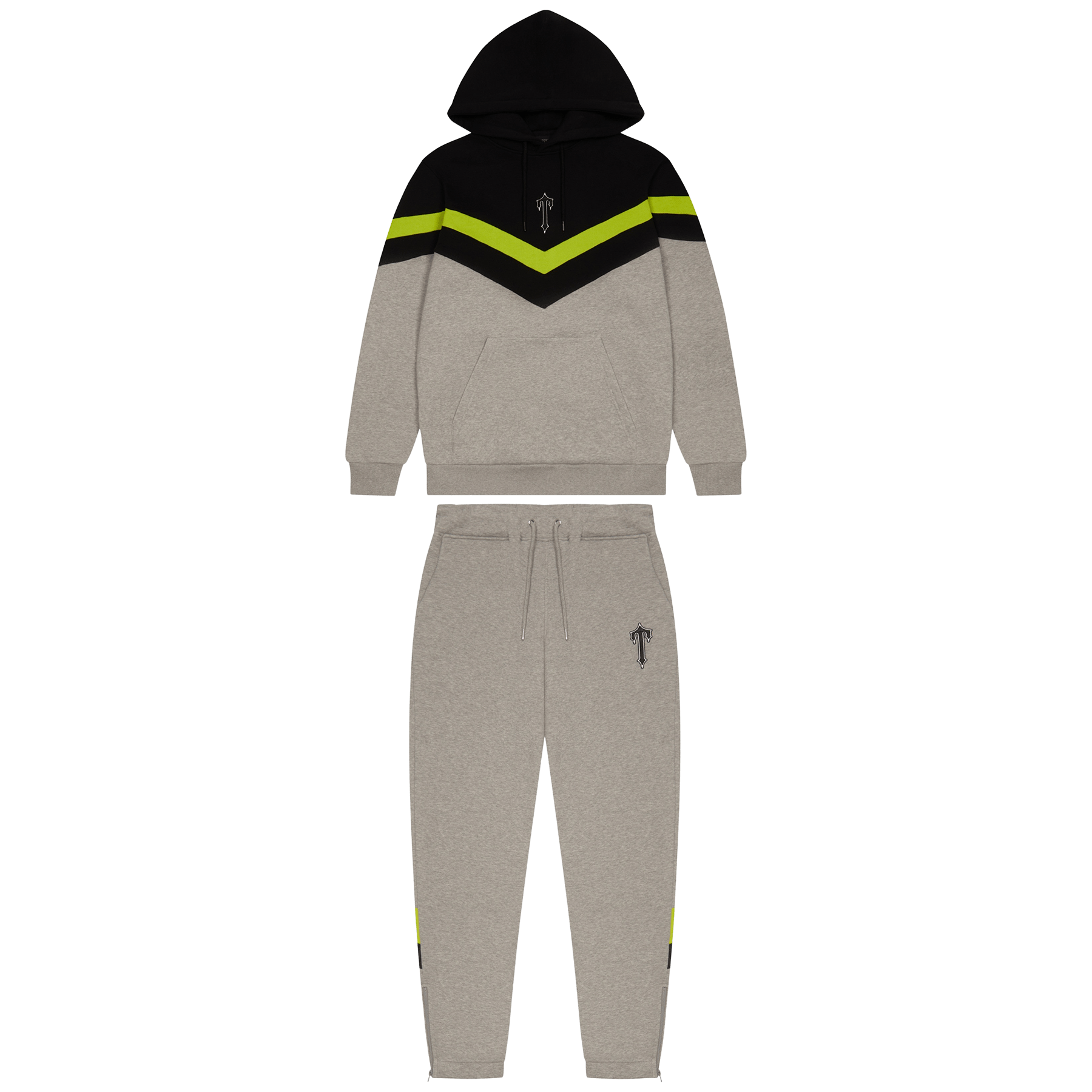 Trapstar V Stripe Hoodie Tracksuit-Grey/Lime/Black — XXS — Front View