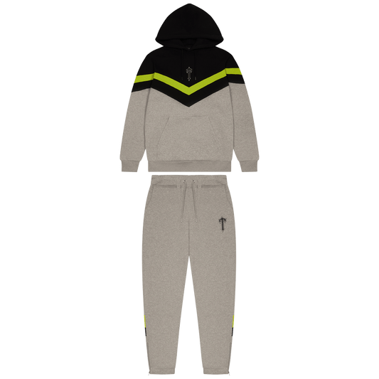 Trapstar V Stripe Hoodie Tracksuit-Grey/Lime/Black — XXS — Front View