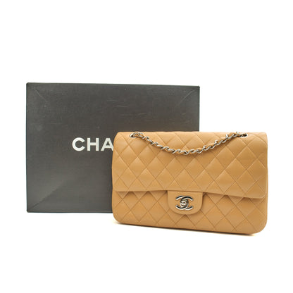 Chanel Shoulder Bag Classic Double Flap - Medium in Neutral, Lambskin Leather — Lifestyle View