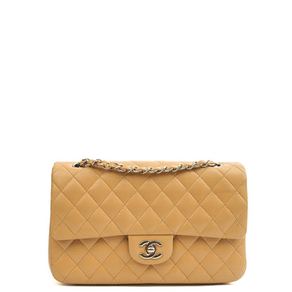 Chanel Shoulder Bag Classic Double Flap - Medium in Neutral, Lambskin Leather — Front View