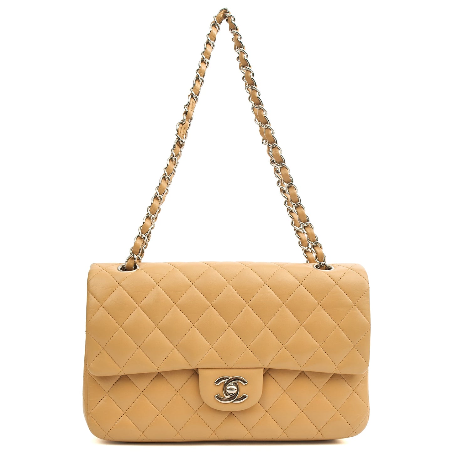 Chanel Shoulder Bag Classic Double Flap - Medium in Neutral, Lambskin Leather — Alternate View 8