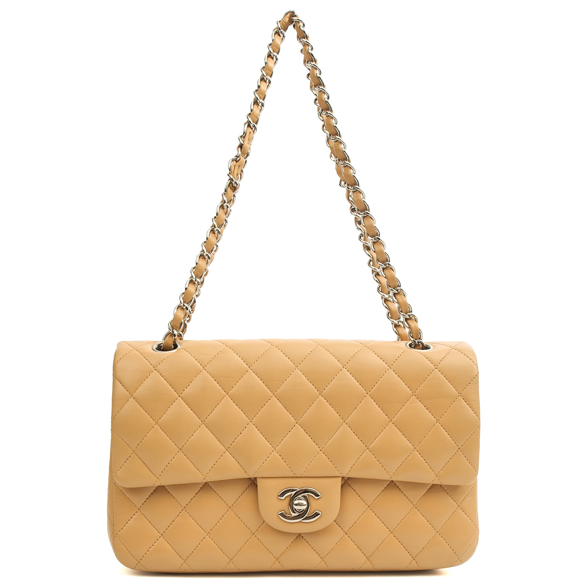 Chanel Shoulder Bag Classic Double Flap - Medium in Neutral, Lambskin Leather — Alternate View 8