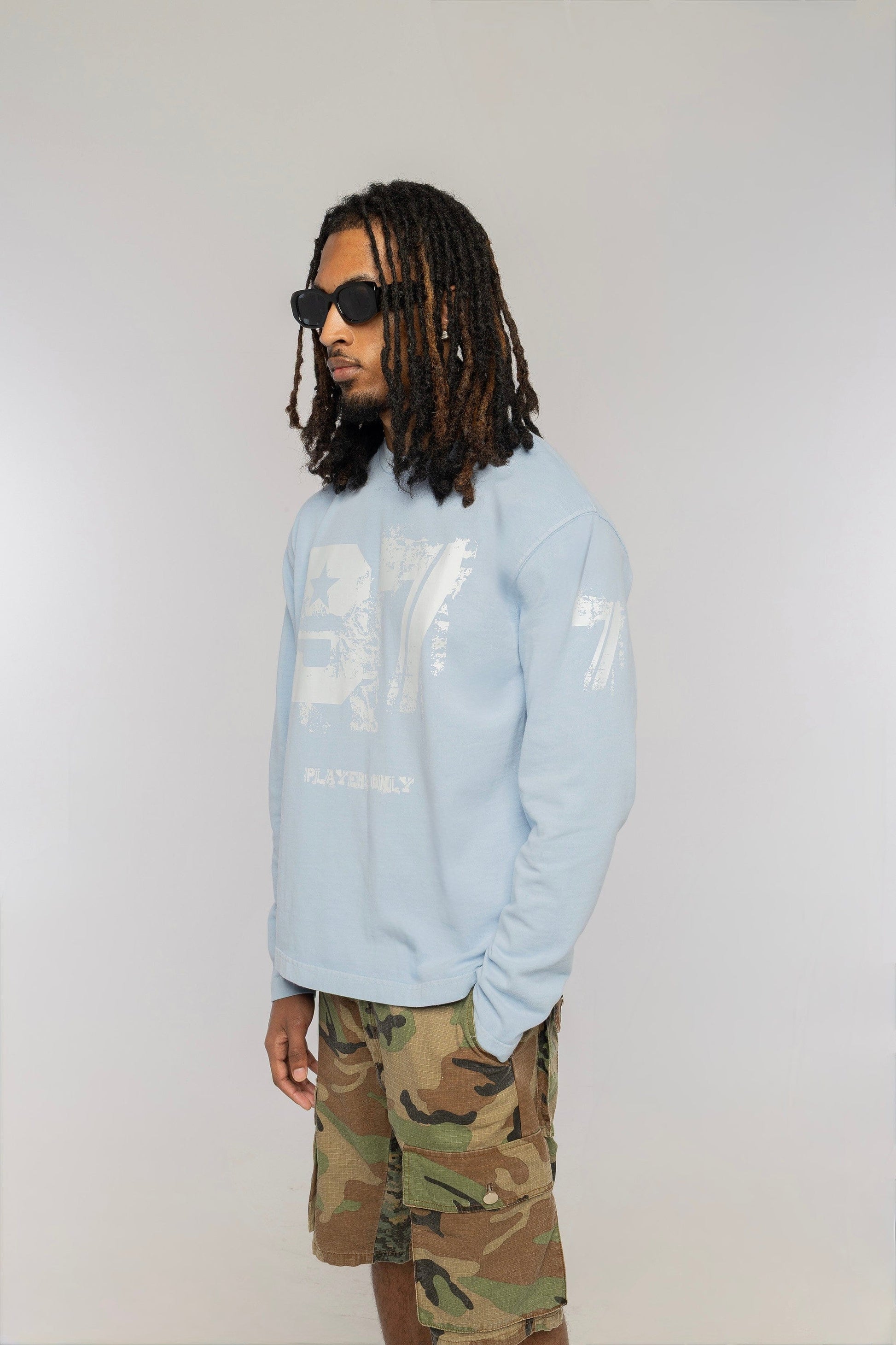 PLAYERS ONLY WASHED SKY BLUE DISTRESSED 97 JERSEY LONG SLEEVE — Small — Back View