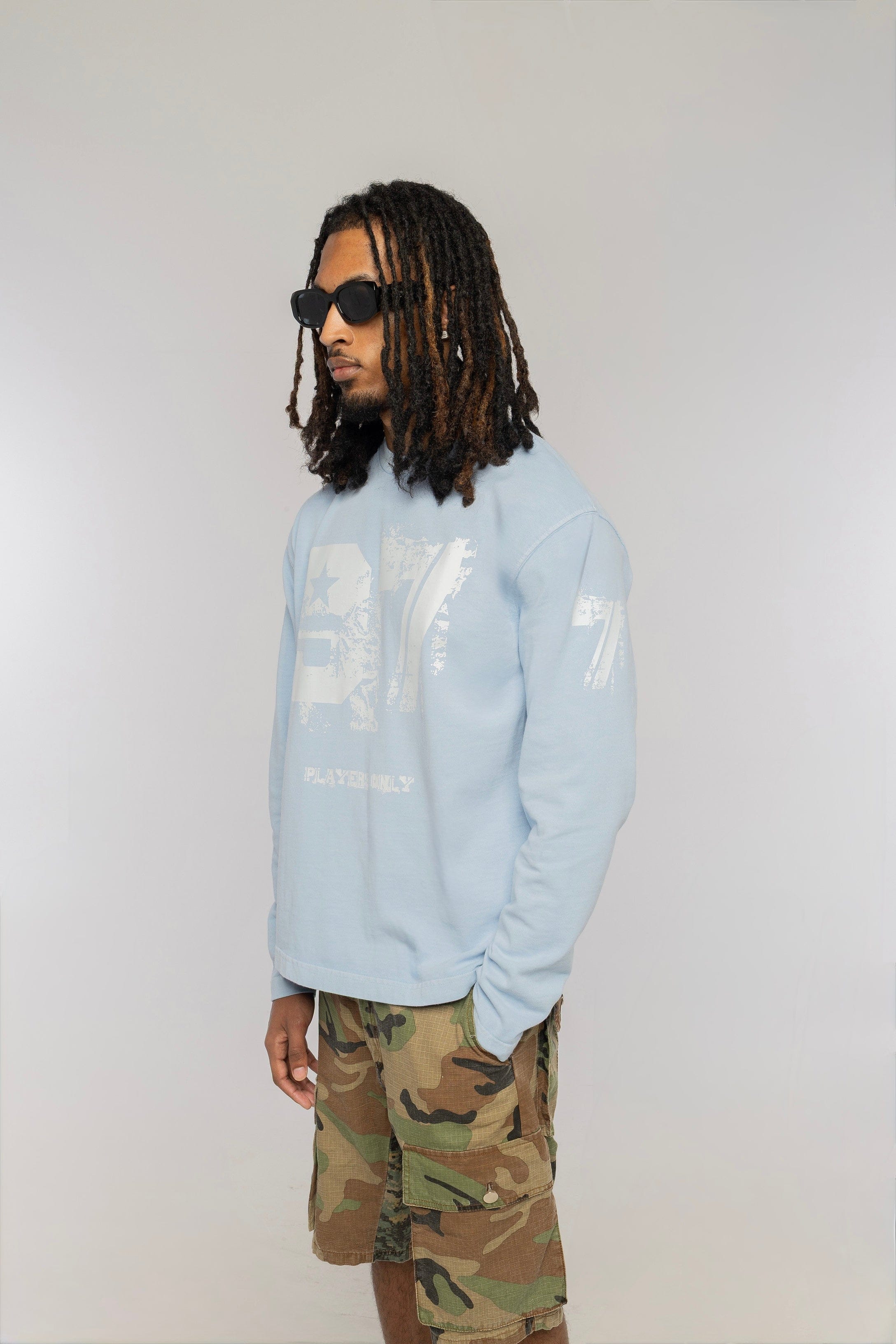 PLAYERS ONLY WASHED SKY BLUE DISTRESSED 97 JERSEY LONG SLEEVE — Small — Back View