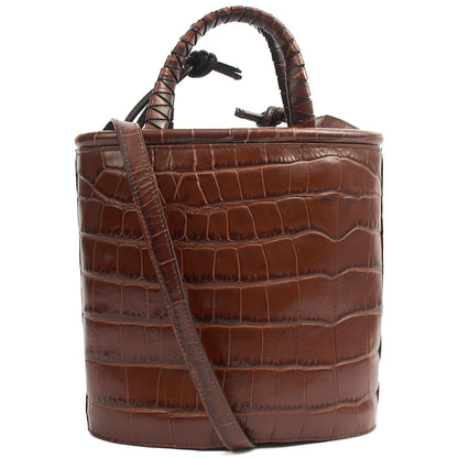 Aspinal of London Bucket Bag Padlock Bucket Bag in Brown, Exotic Effect Leather — Back View