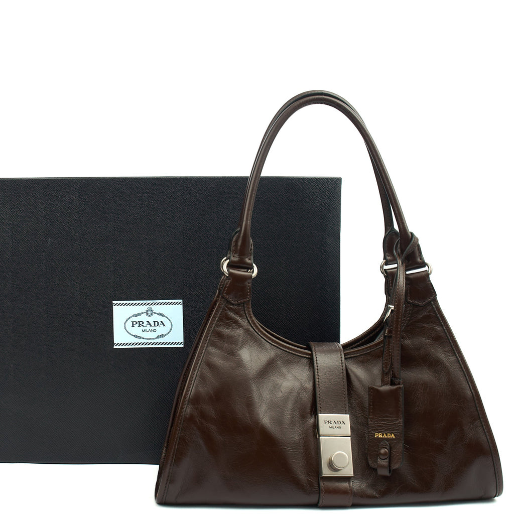 Prada Shoulder Bag Shoulder Bag in Brown, Leather — Lifestyle View