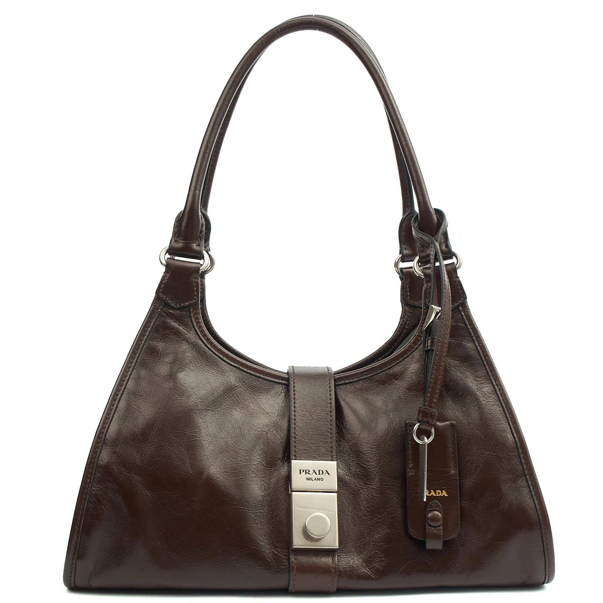 Prada Shoulder Bag Shoulder Bag in Brown, Leather — Front View