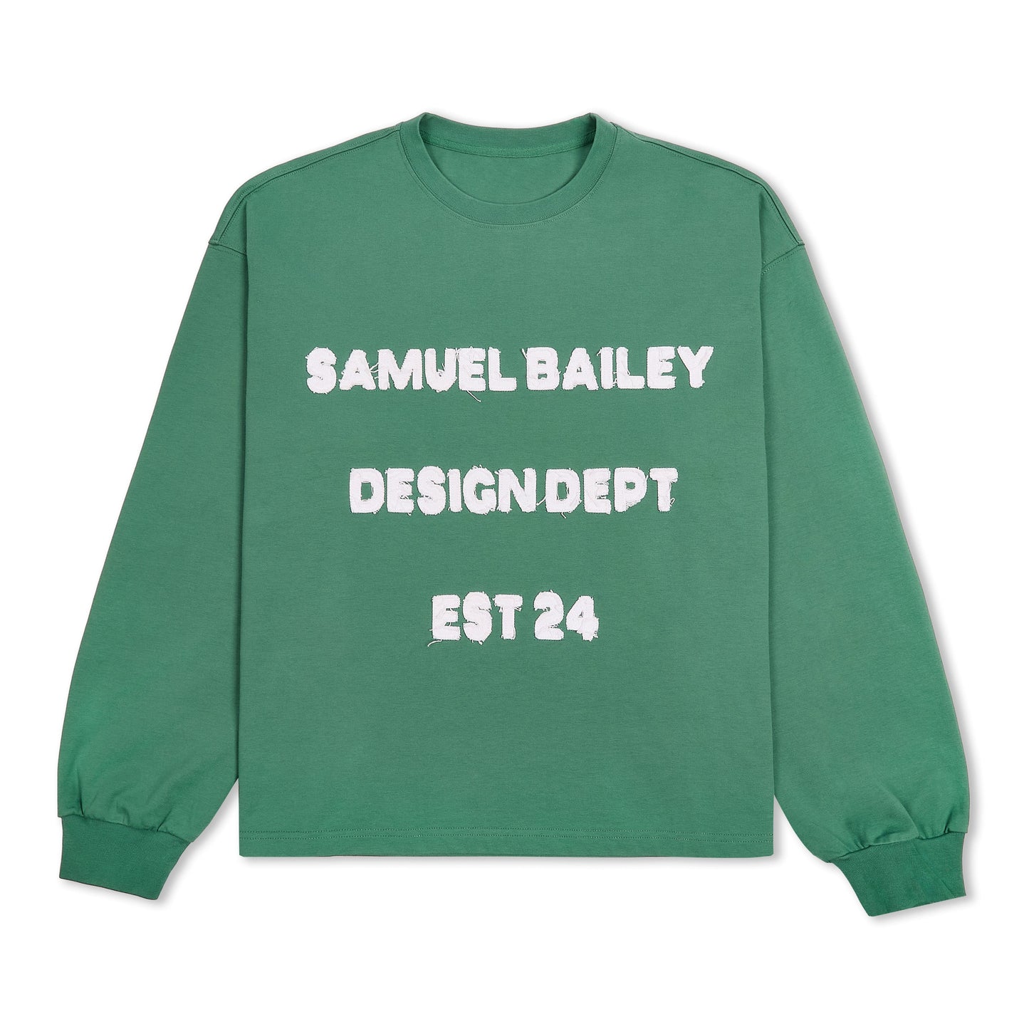 Samuel Bailey Green Long Sleeve Design Dept Tee — S — Front View