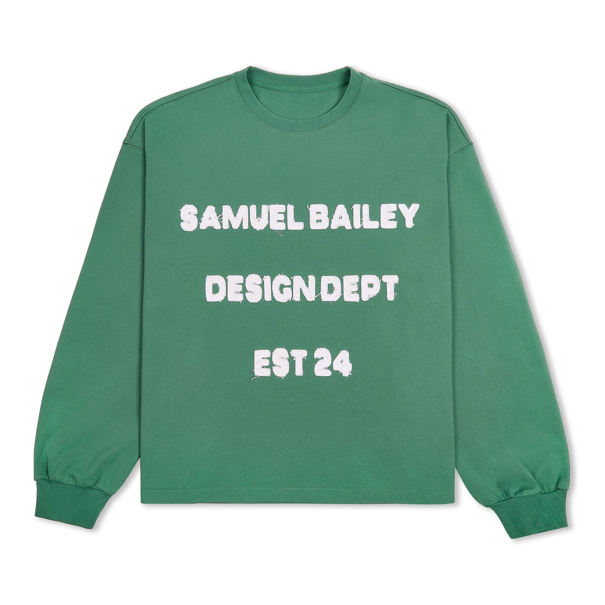 Samuel Bailey Green Long Sleeve Design Dept Tee — S — Front View