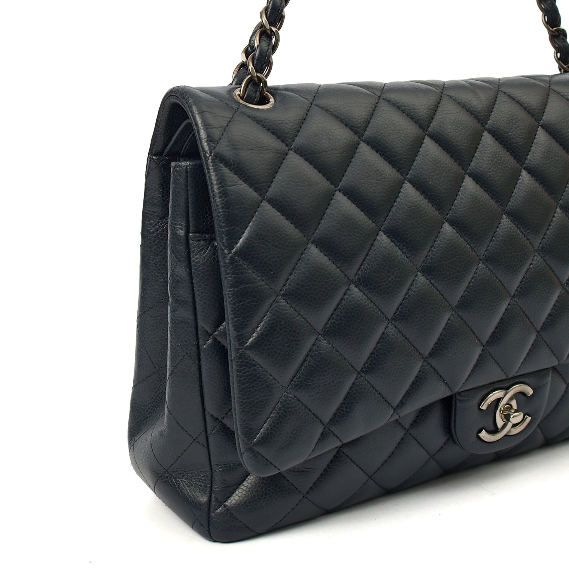Chanel Shoulder Bag Classic - Maxi in Navy, Lambskin Leather — Alternate View 8