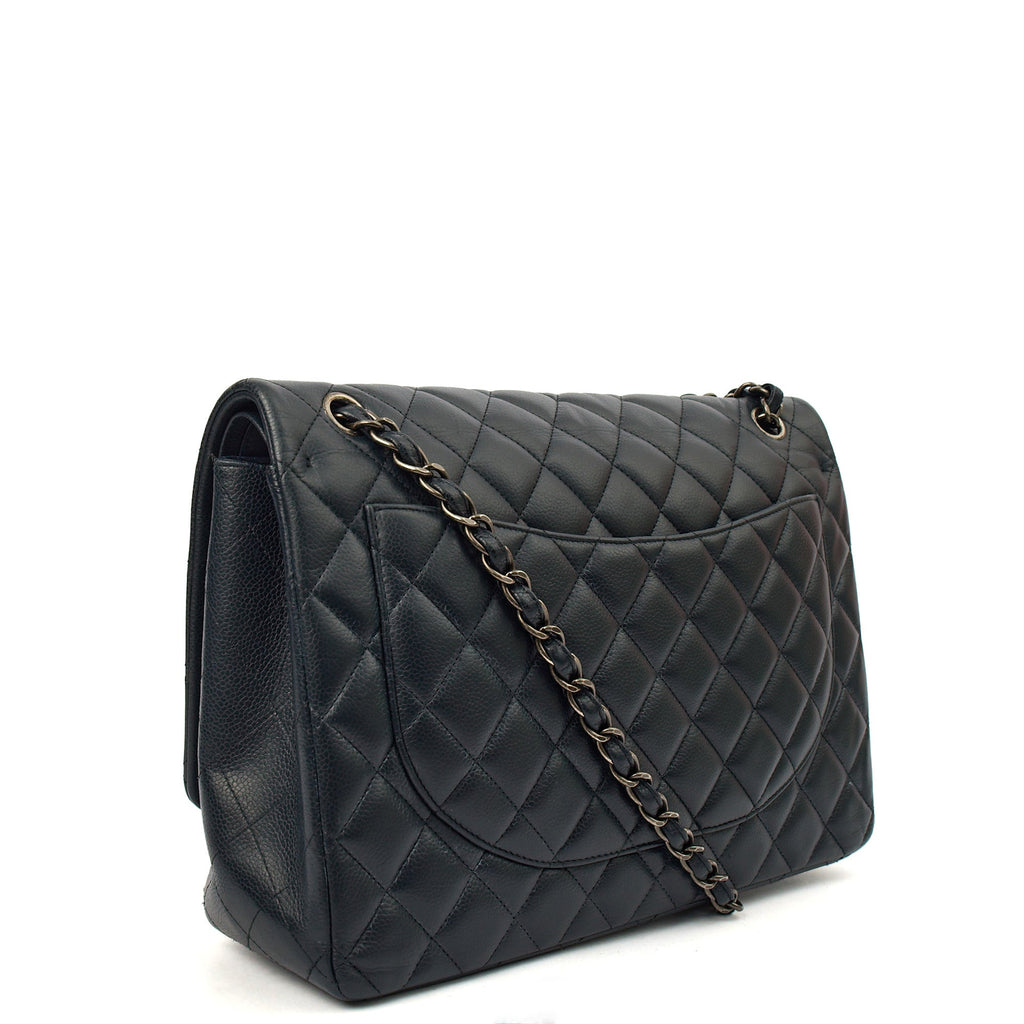 Chanel Shoulder Bag Classic - Maxi in Navy, Lambskin Leather — Back View