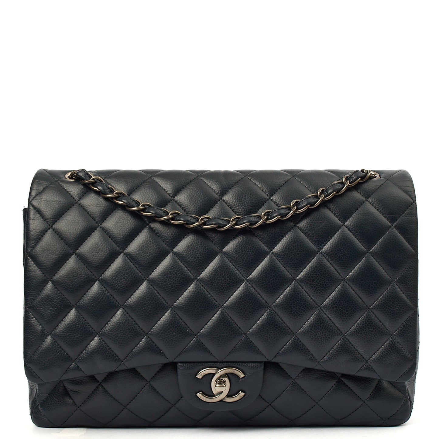 Chanel Shoulder Bag Classic - Maxi in Navy, Lambskin Leather — Front View