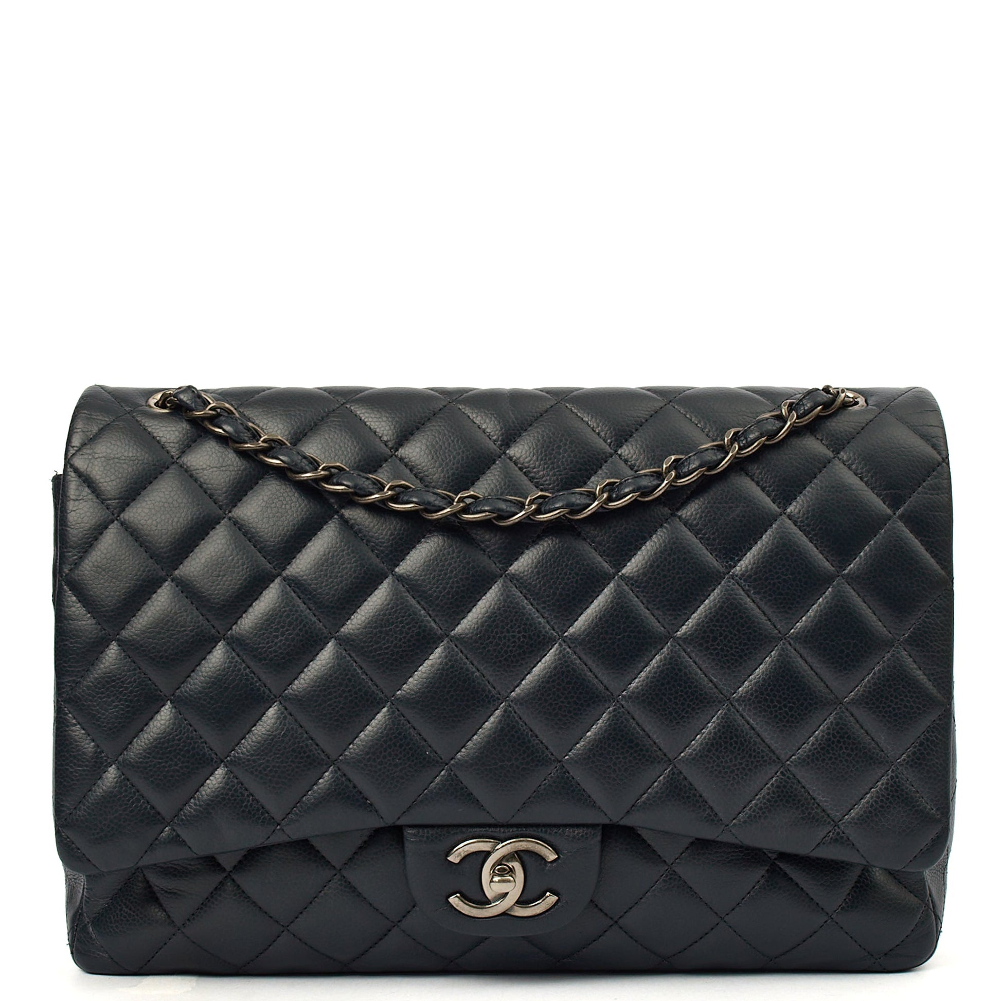 Chanel Shoulder Bag Classic - Maxi in Navy, Lambskin Leather — Front View