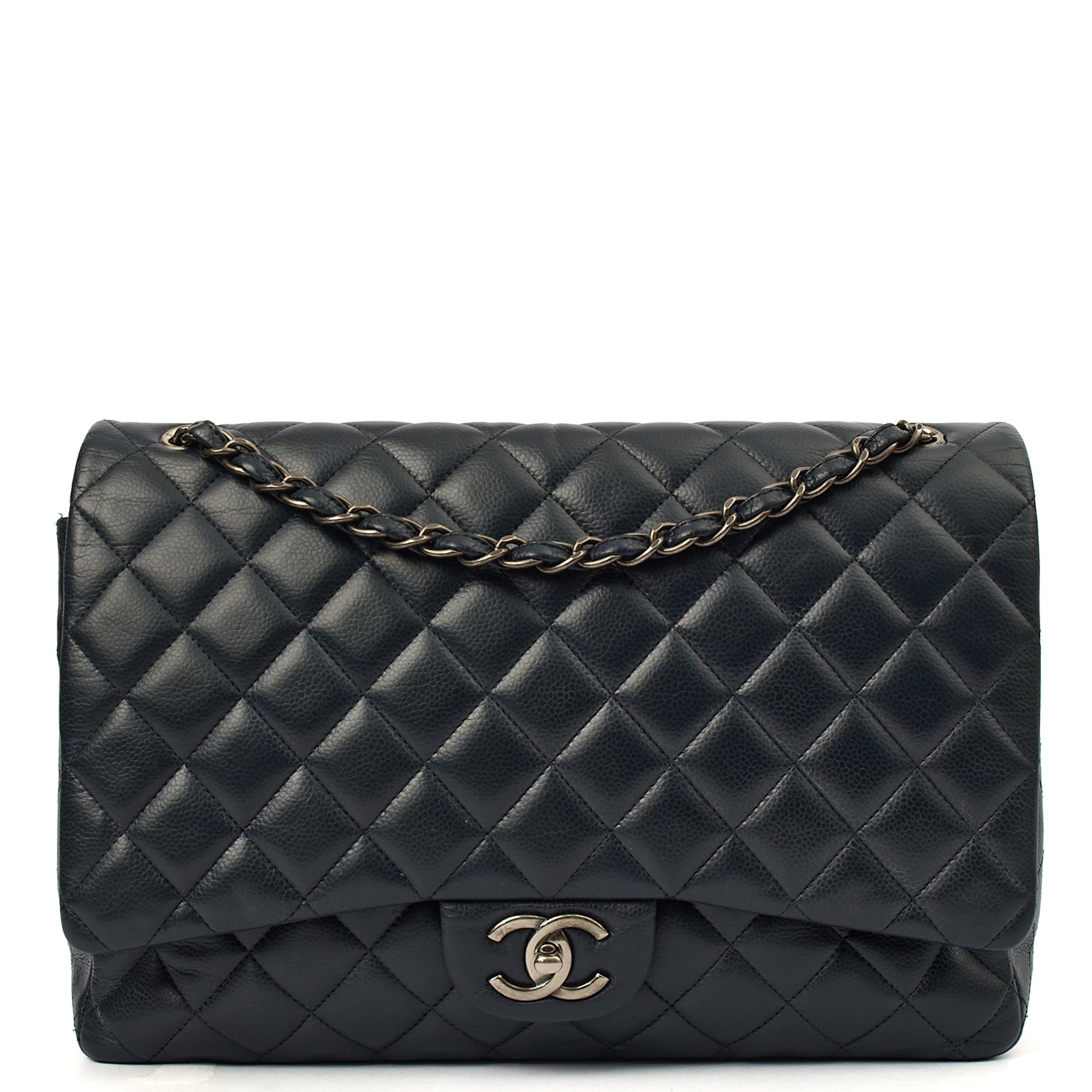Chanel Shoulder Bag Classic - Maxi in Navy, Lambskin Leather — Front View