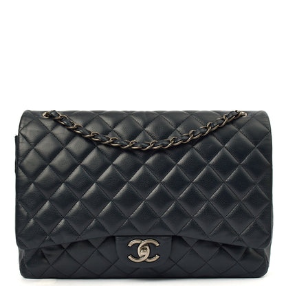 Chanel Shoulder Bag Classic - Maxi in Navy, Lambskin Leather — Front View