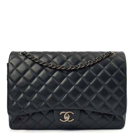 Chanel Shoulder Bag Classic - Maxi in Navy, Lambskin Leather — Front View