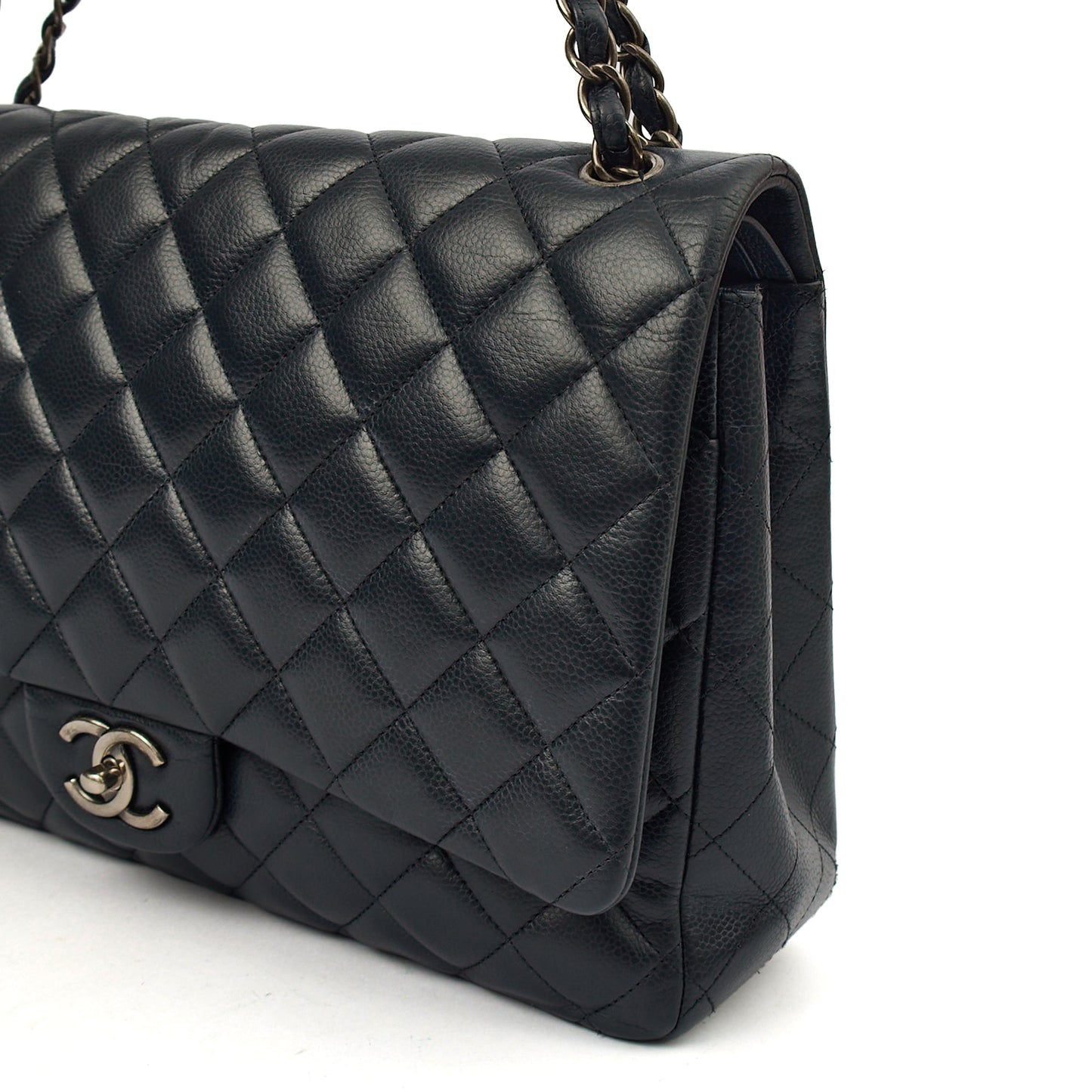 Chanel Shoulder Bag Classic - Maxi in Navy, Lambskin Leather — Alternate View 9