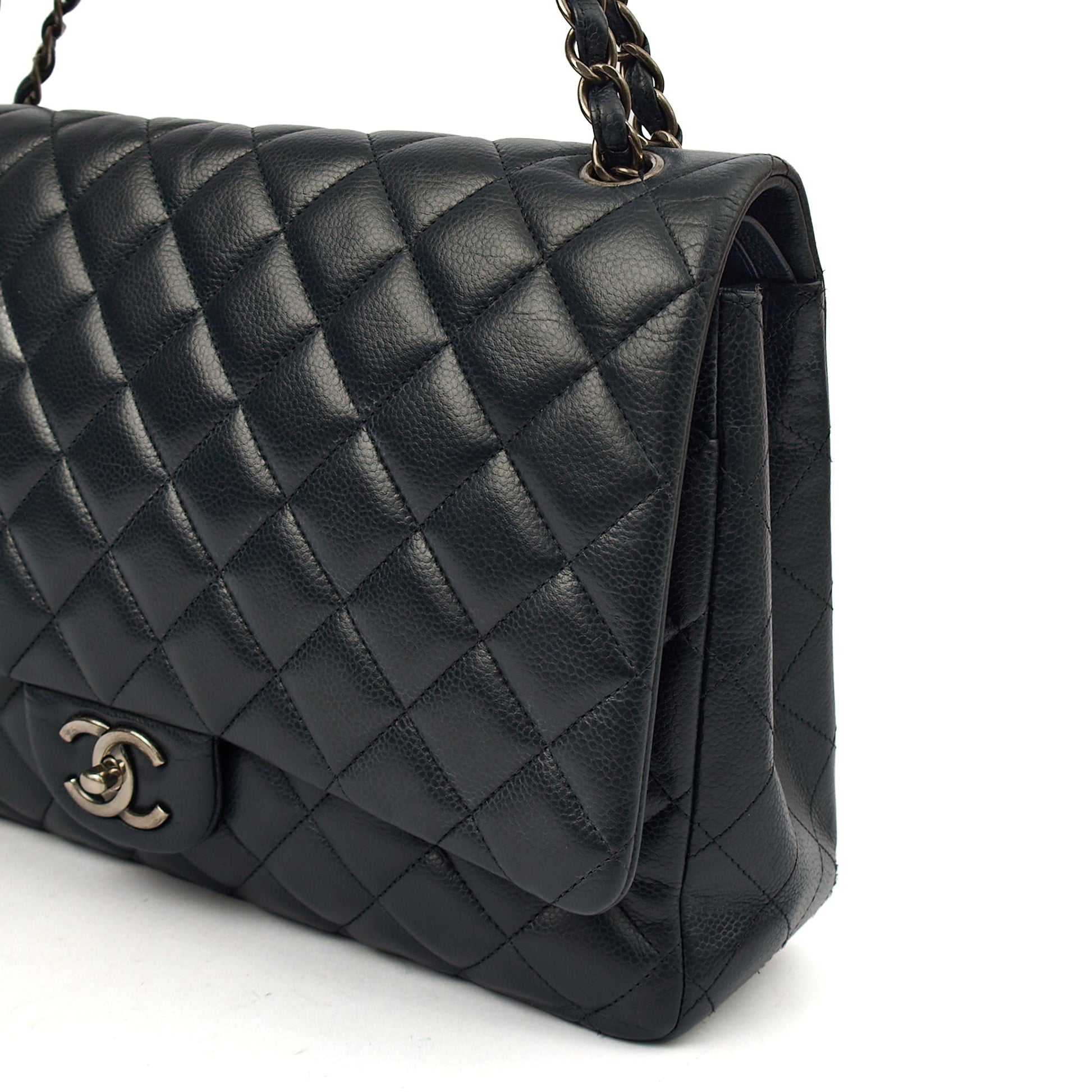 Chanel Shoulder Bag Classic - Maxi in Navy, Lambskin Leather — Alternate View 9
