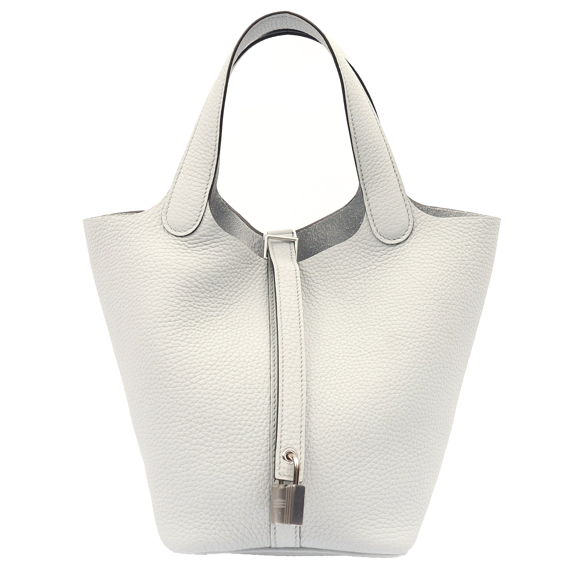 Hermes Picotin 18 in Bleu Pale, Clemence Leather — Front View