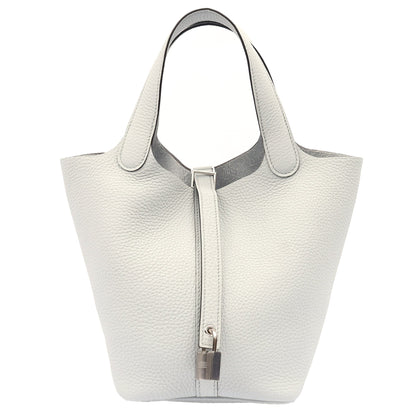 Hermes Picotin 18 in Bleu Pale, Clemence Leather — Front View