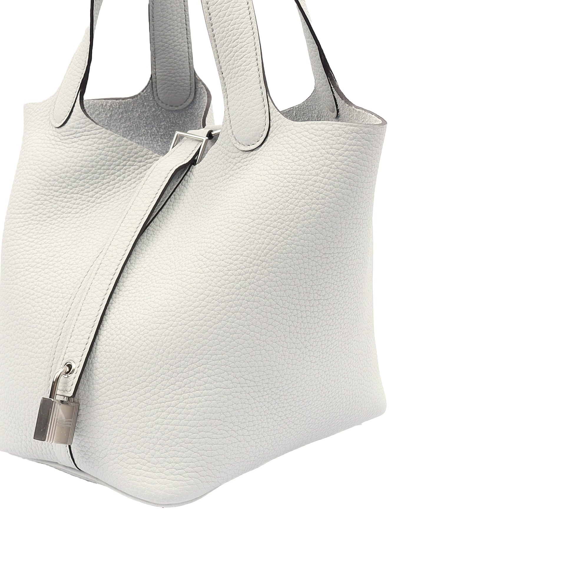 Hermes Picotin 18 in Bleu Pale, Clemence Leather — Detail View
