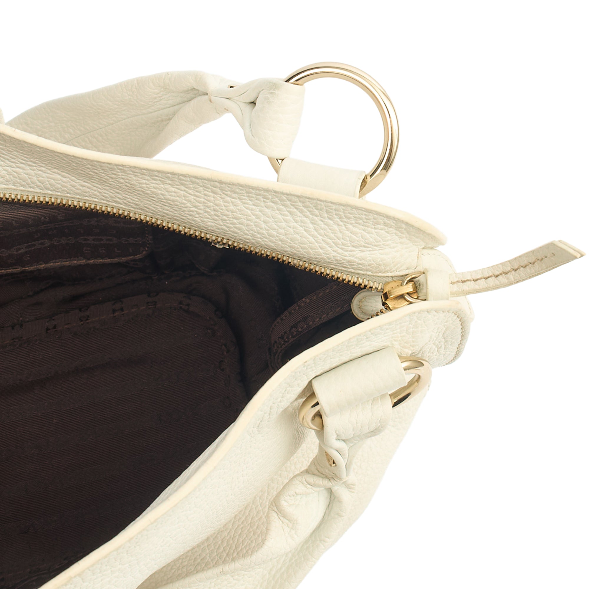 Celine Tote Vintage Tote in White, Box Calfskin — Detail View