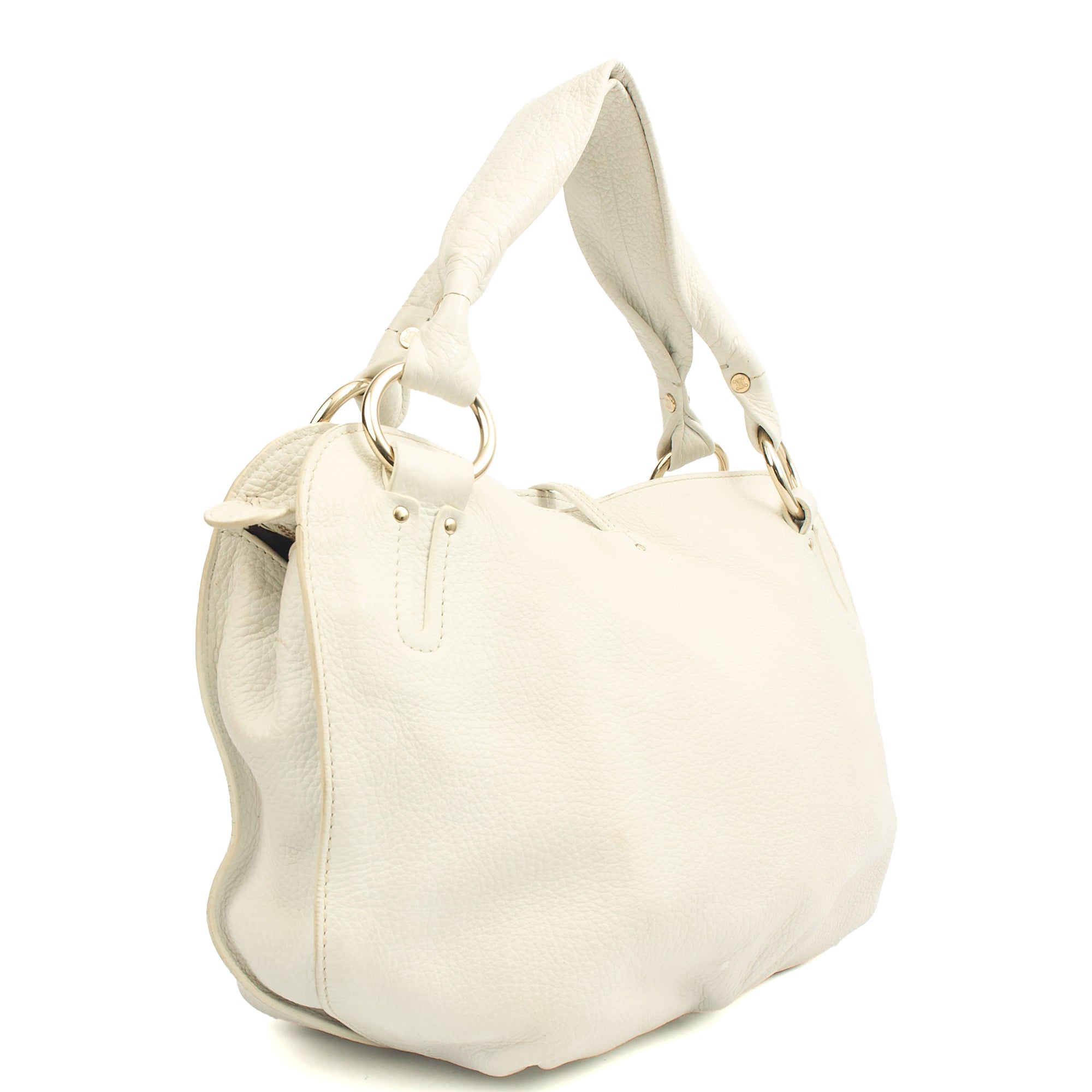 Celine Tote Vintage Tote in White, Box Calfskin — Side View